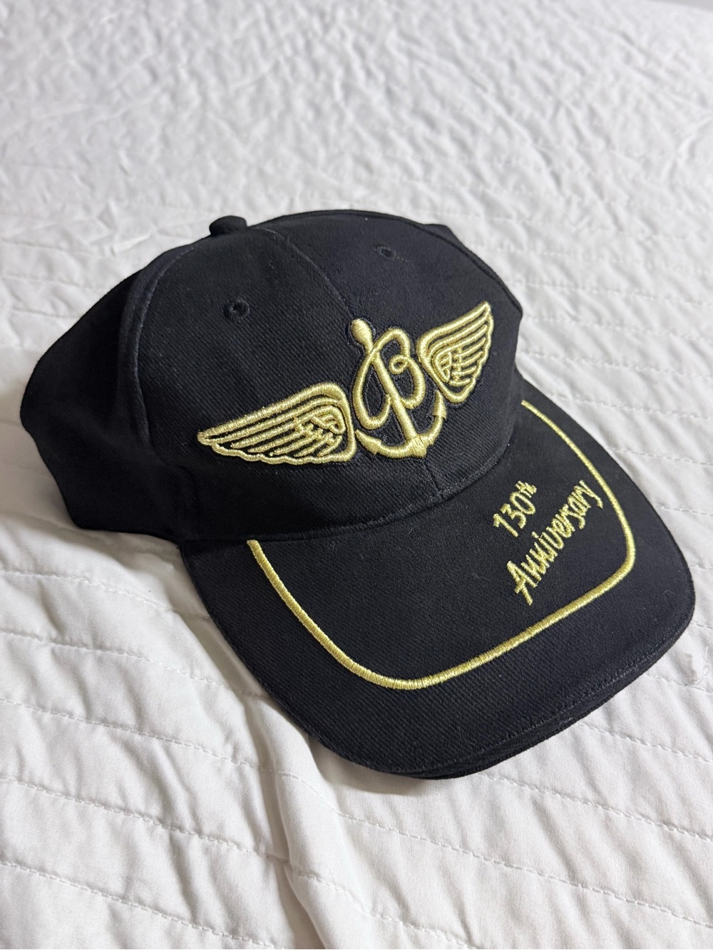 Breitling 130th Anniversary Black Gold Embroidered Strapback Baseball Cap Hat